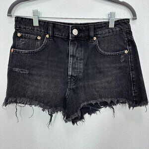 Zara Size 4 Dark Black Denim Jean Shorts Cutoff High Rise Cotton‎ Casual Summer